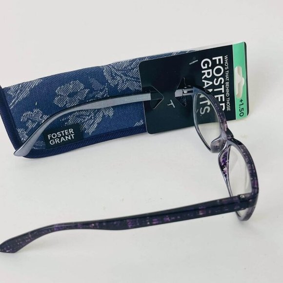 RG0057 Foster Grant Ready To Wear Purple Kayleen Reading Glasses (+1.50) w/ Case - Picture 3 of 7